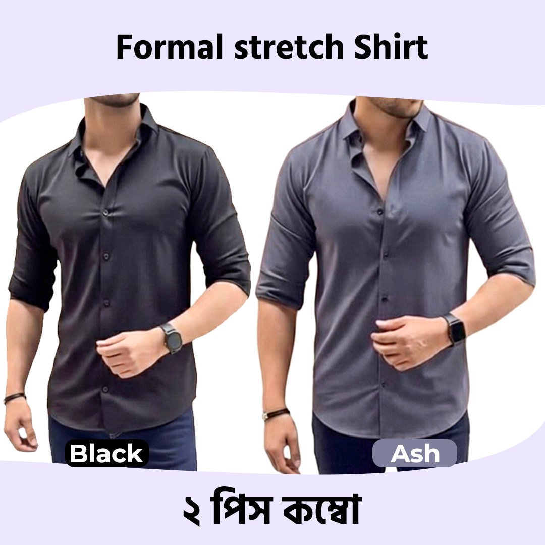 Black & Ash Formal Stretch Shirt 2 Piece Combo Offer